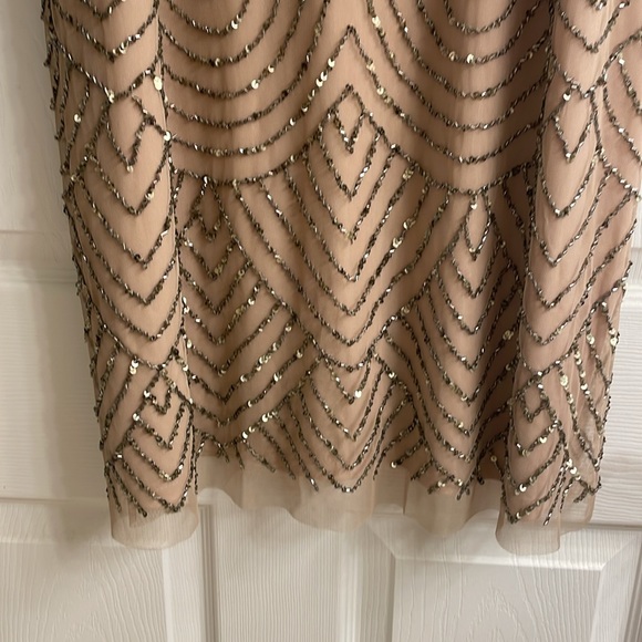 NWT Adrianna Papell Size 16W Taupe & Pink beaded flapper style Cocktail Dress - Picture 7 of 13